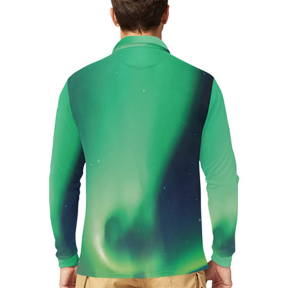 Aurora Borealis Pattern Print Design 04 Long Sleeve Polo Shirt For Men's