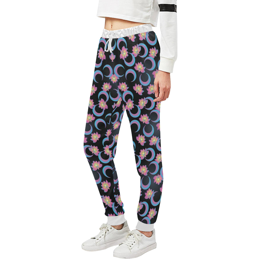 Lotus with Moon Pink Print Themed Unisex Sweatpants