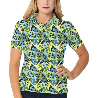 Soccer Ball Themed Print Design Women's Polo Shirt