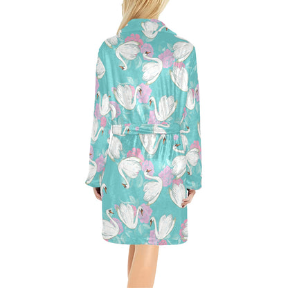 Swan Pattern Print Design 03 Women's Fleece Robe