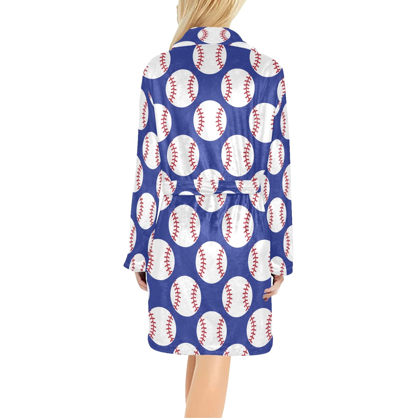 Baseball Blue Background Women's Fleece Robe