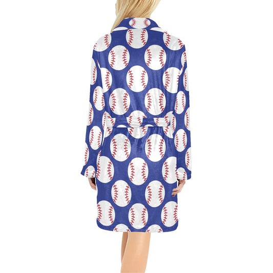 Baseball Blue Background Women's Fleece Robe