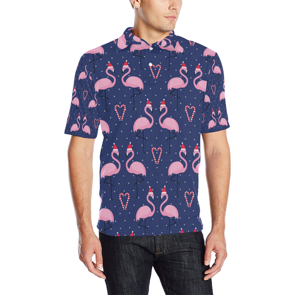 Flamingo Christmas Men Polo Shirt