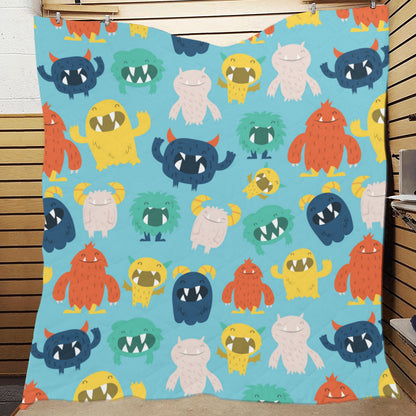 Monster Cartoon Pattern Print Design 03 Premium Quilt