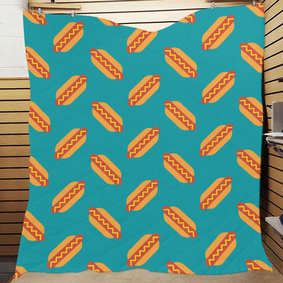 Hot Dog Pattern Print Design 03 Premium Quilt