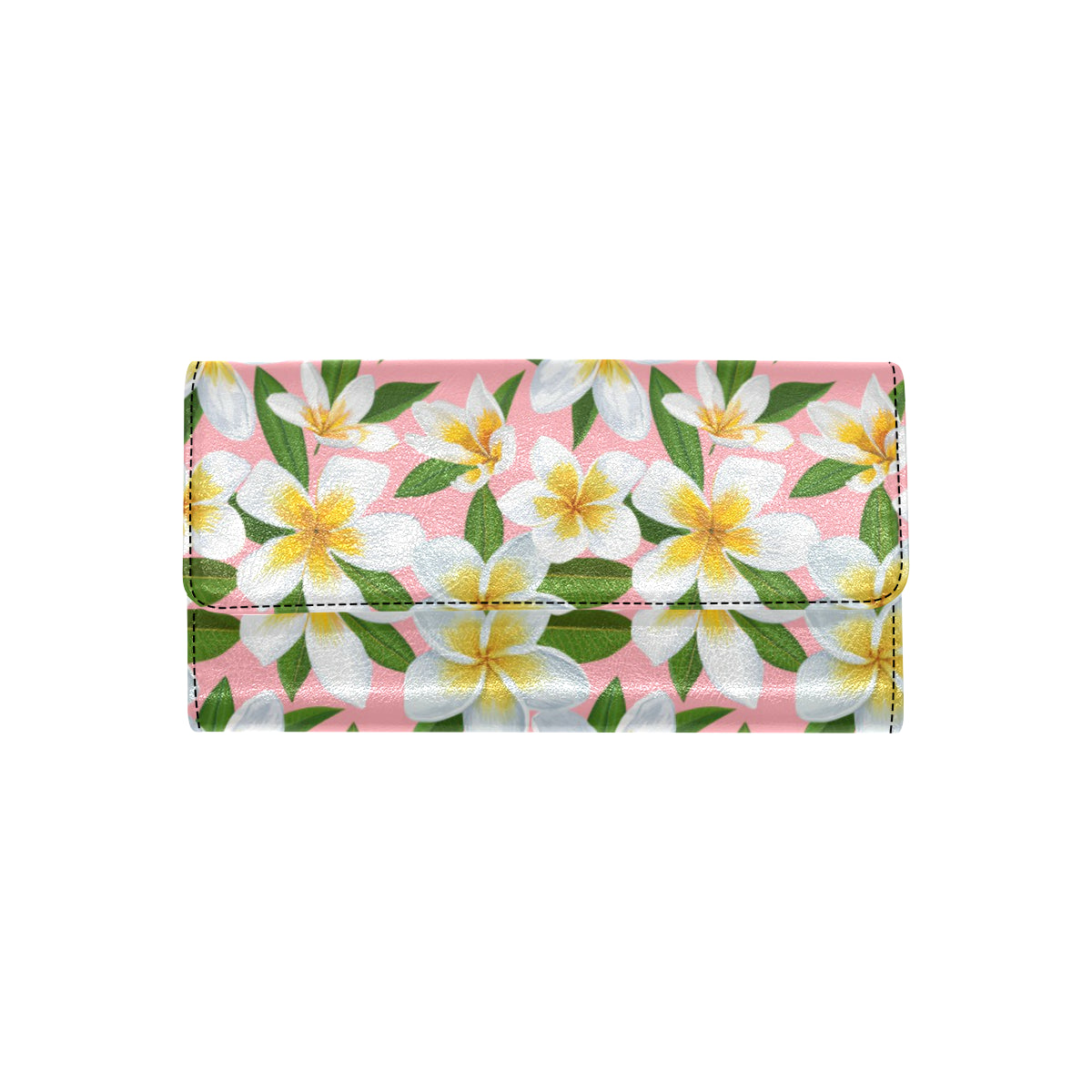 White Plumeria Pattern Print Design PM011 Women's Trifold Wallet