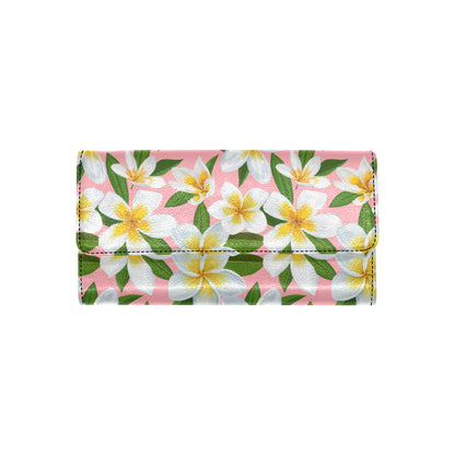 White Plumeria Pattern Print Design PM011 Women's Trifold Wallet
