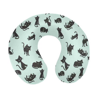 Black Cat Pattern Print Design 04 U-Shaped Travel Neck Pillow