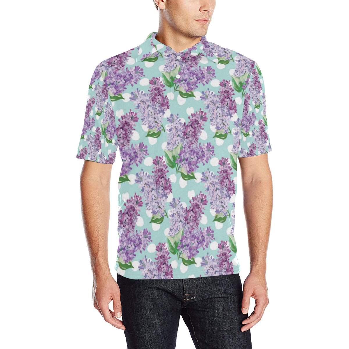 Lilac Pattern Print Design 02 Men Polo Shirt