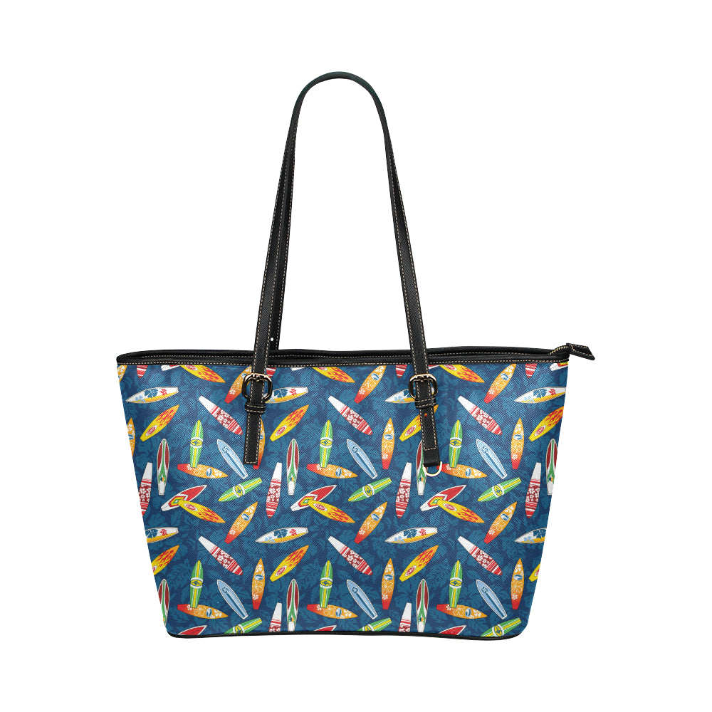 Surfboard Pattern Print Leather Tote Bag