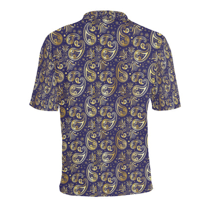 Paisley Blue Yellow Design Print Men Polo Shirt