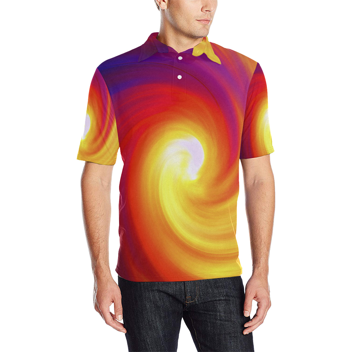 Vortex Twist Swirl Flame Themed Men Polo Shirt
