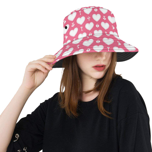 Heart Key Pattern Print Design HE09 Unisex Bucket Hat