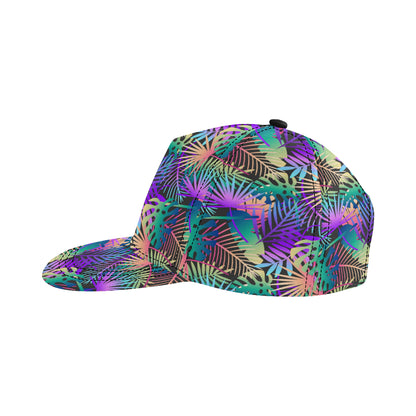 Neon Flower Tropical Palm Leaves Snapback Cap
