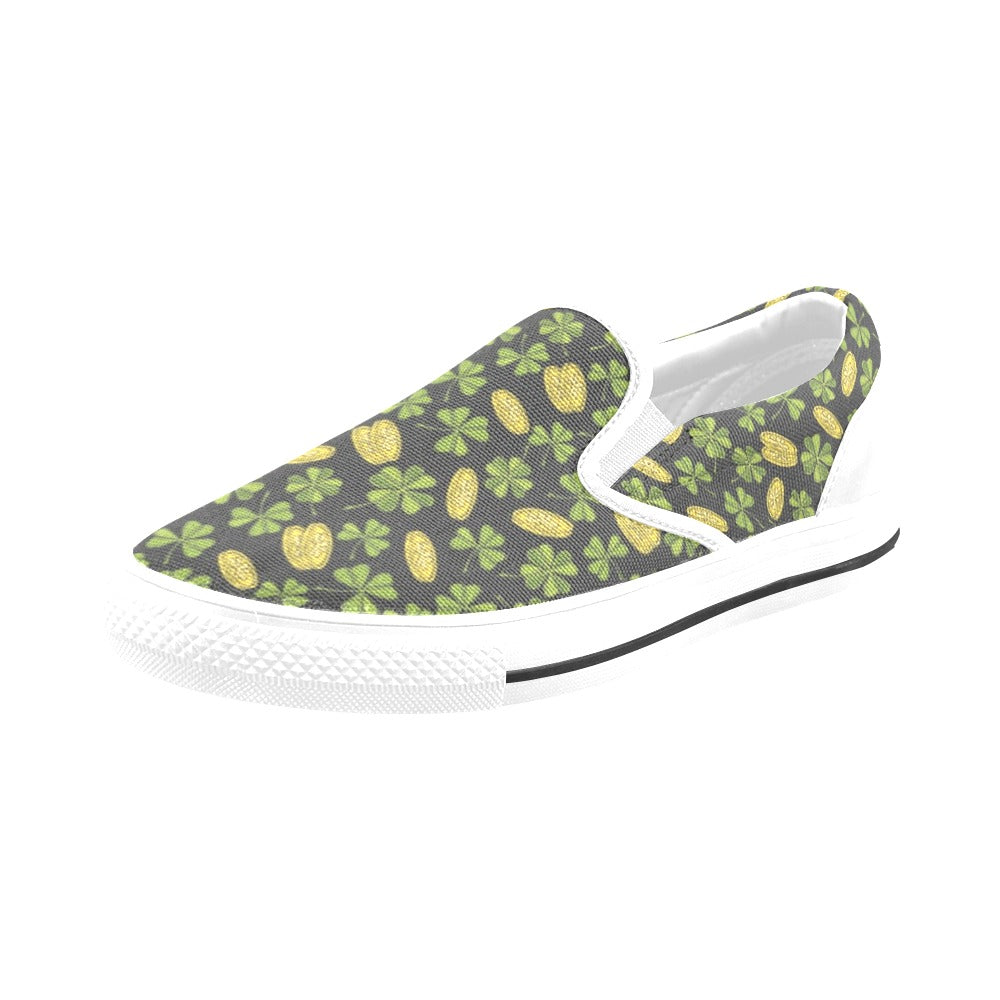 St Patricks Day Print Design LKS305 White Slip Ons Canvas Women's Shoes