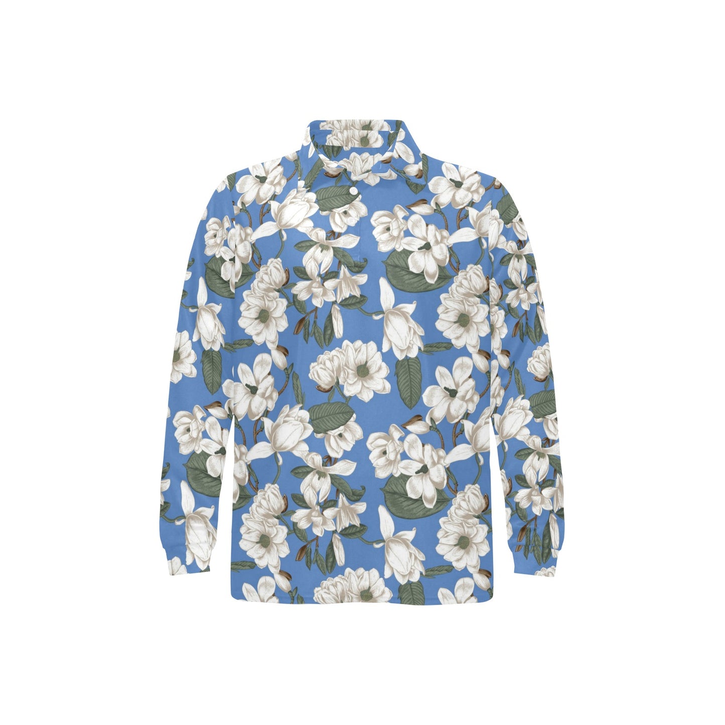 Magnolia Pattern Print Design 01 Long Sleeve Polo Shirt For Men's