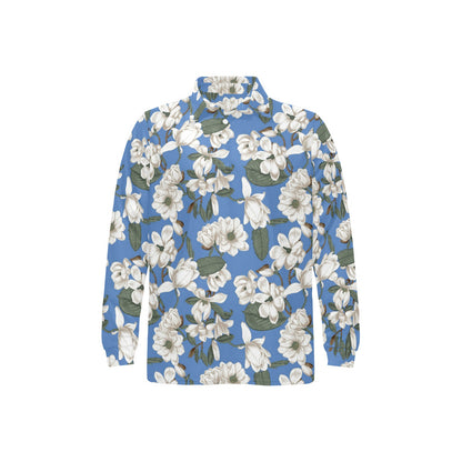 Magnolia Pattern Print Design 01 Long Sleeve Polo Shirt For Men's