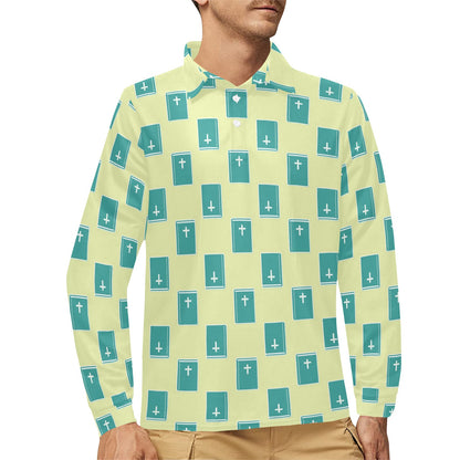 Bible Pattern Print Design 04 Long Sleeve Polo Shirt For Men's