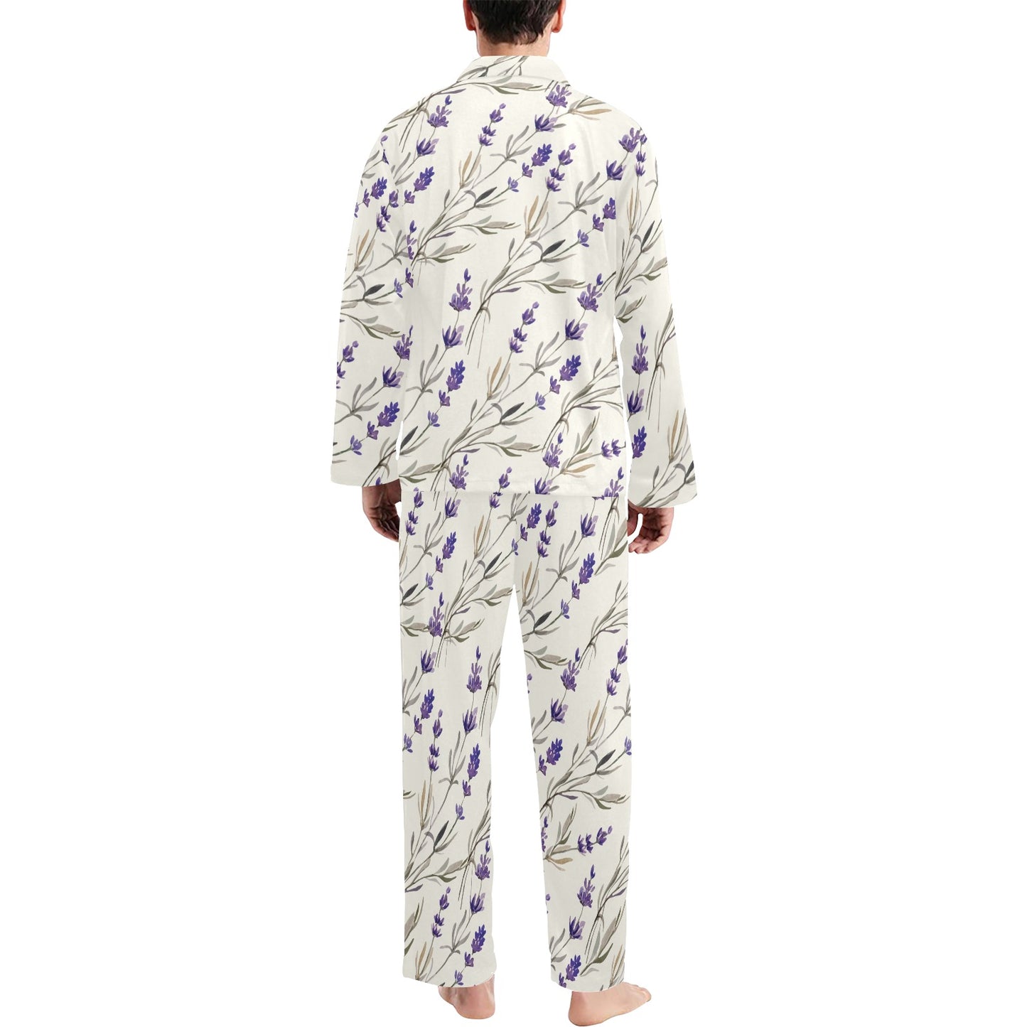 Lavender Pattern Print Design 01 Men's Long Pajama Set