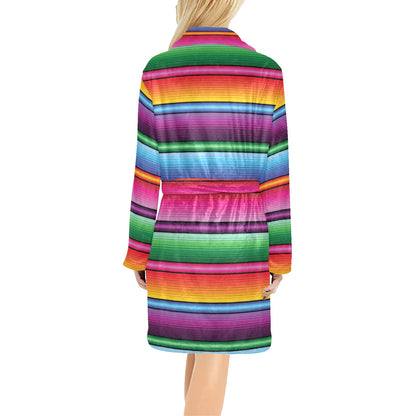 Mexican Blanket Colorful Print Pattern Women's Fleece Robe