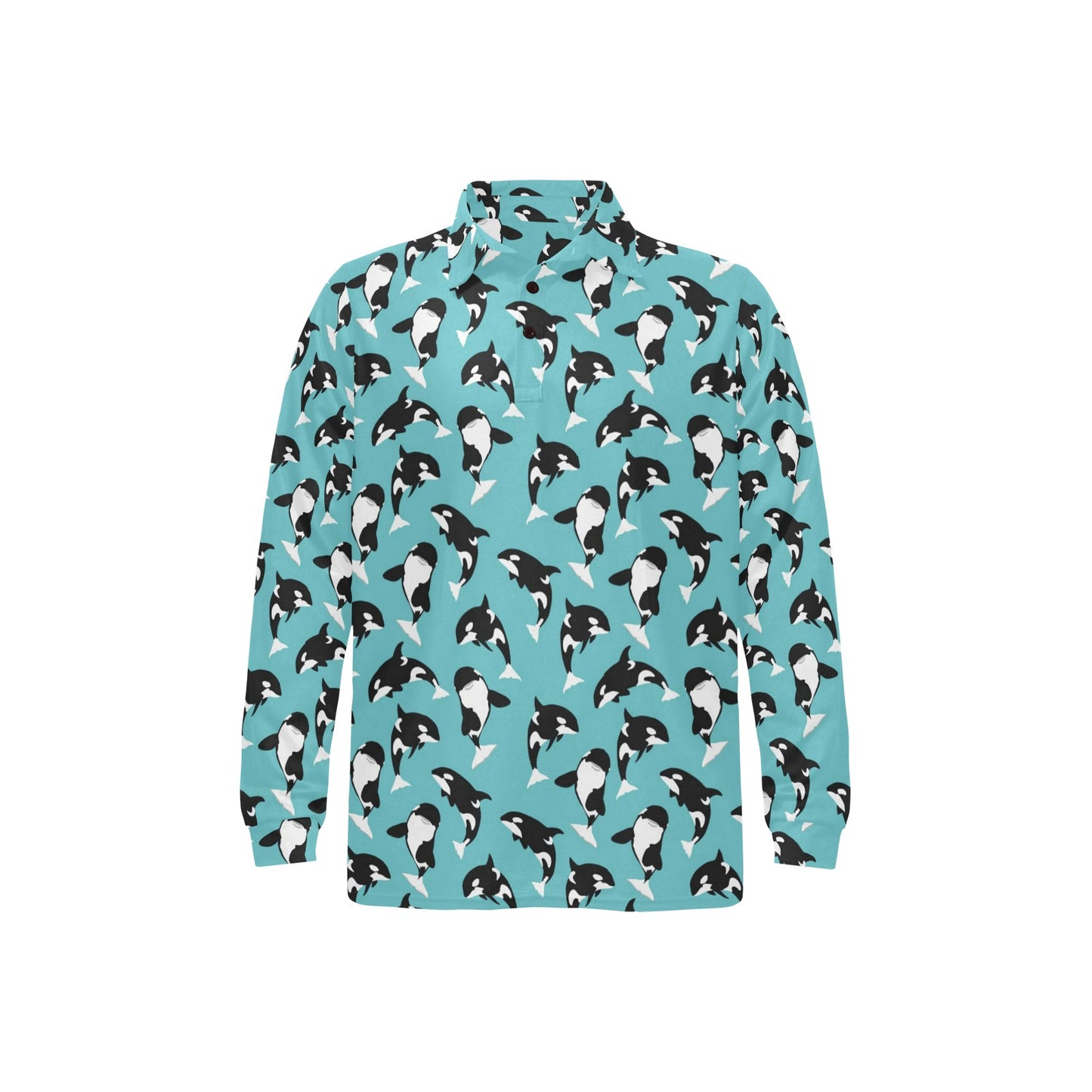 Whale Action Design Themed Print Long Sleeve Polo Shirt For Men's