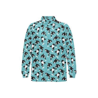 Whale Action Design Themed Print Long Sleeve Polo Shirt For Men's