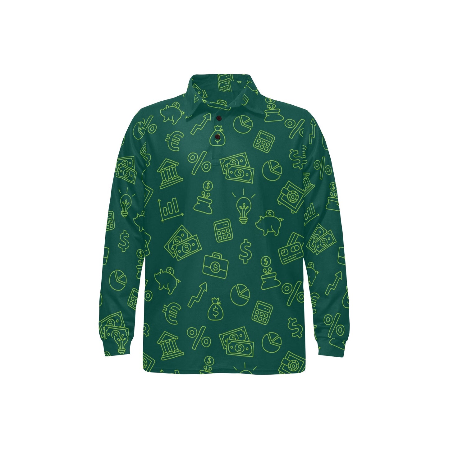 Accounting Financial Pattern Print Design 02 Long Sleeve Polo Shirt For Men's
