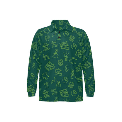 Accounting Financial Pattern Print Design 02 Long Sleeve Polo Shirt For Men's