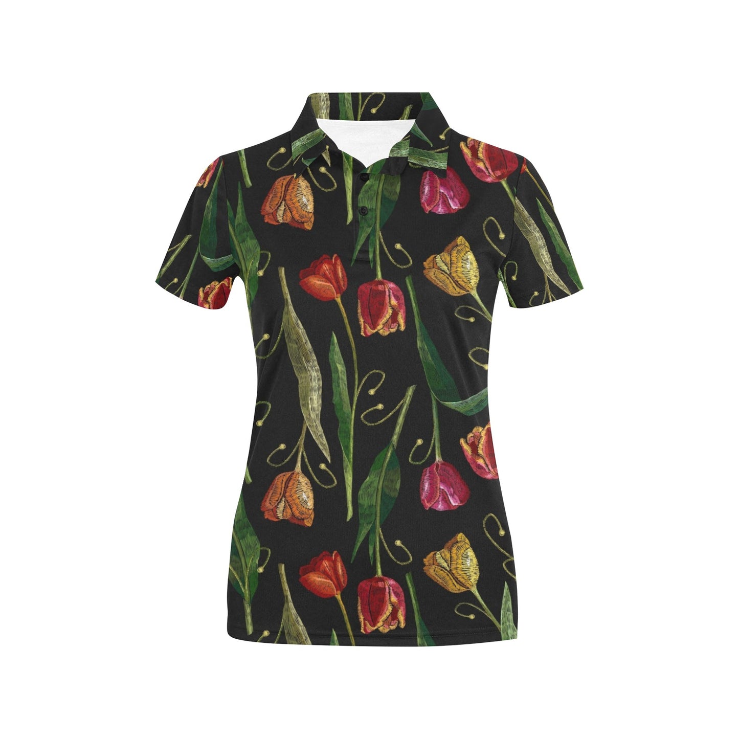 Tulip Embroidered Pattern Print Design TP01 Women's Polo Shirt