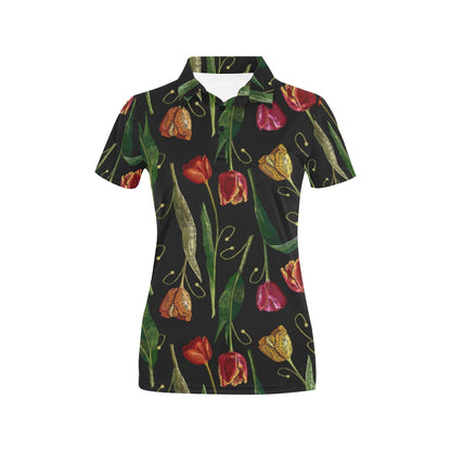 Tulip Embroidered Pattern Print Design TP01 Women's Polo Shirt
