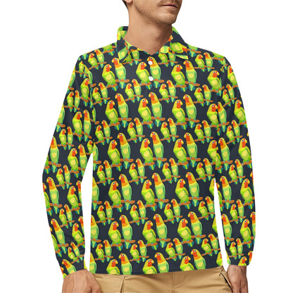 Lovebird Pattern Print Design 01 Long Sleeve Polo Shirt For Men's