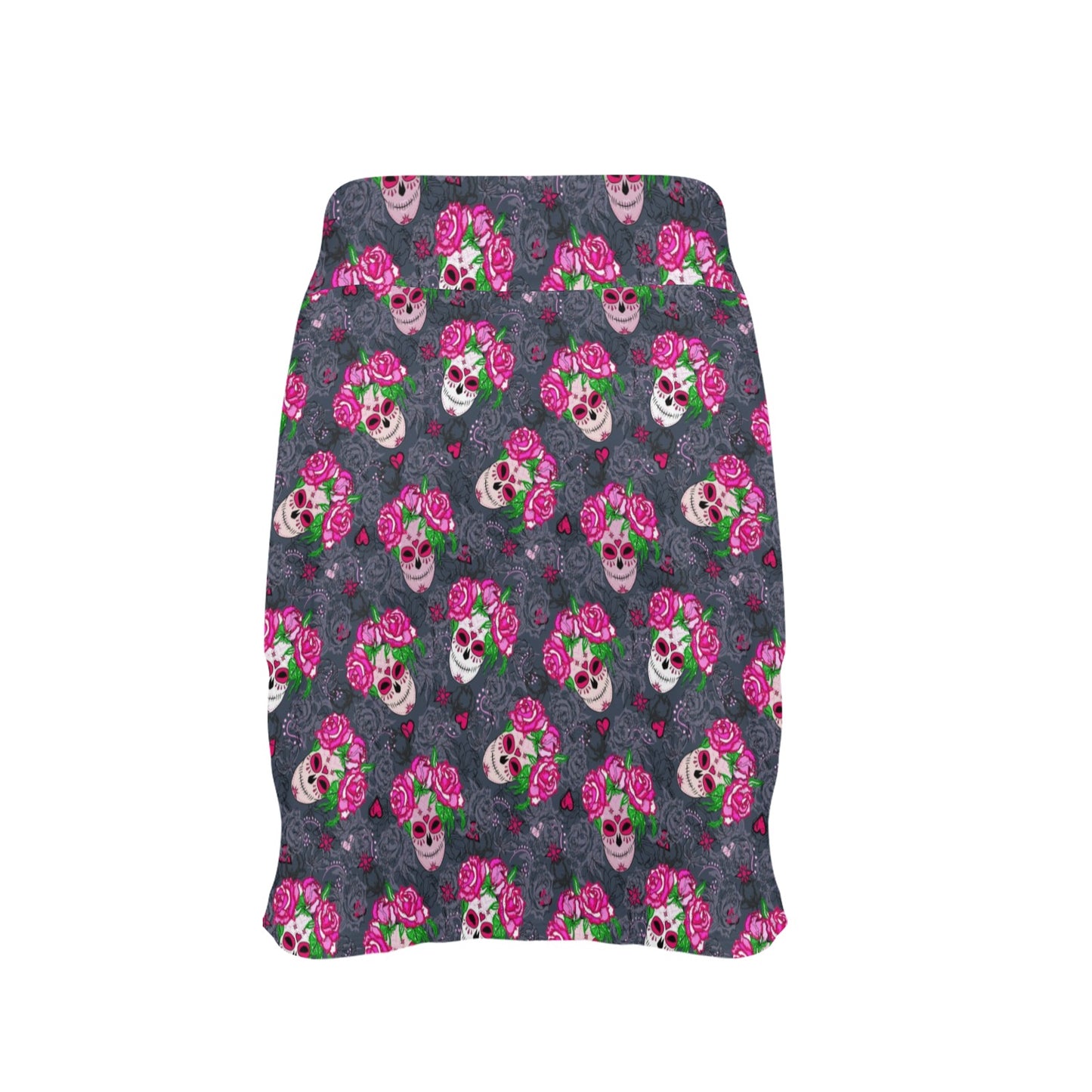 Sugar Skull Pink Rose Themed Print 17" Golf & Pickleball Skort with Pockets