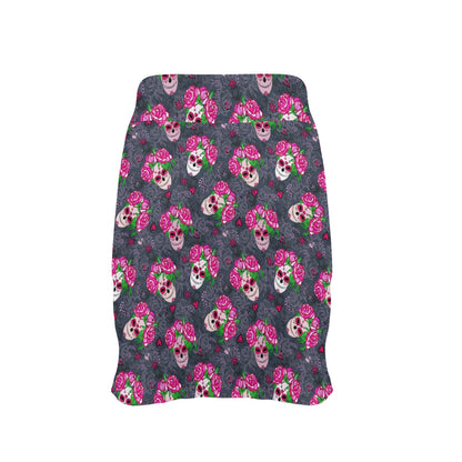 Sugar Skull Pink Rose Themed Print 17" Golf & Pickleball Skort with Pockets