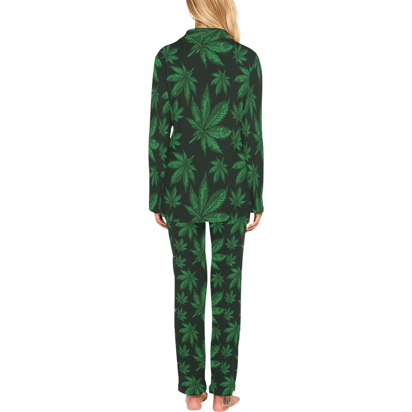Pot Leaf Pattern Print Design A04 Women's Long Pajama Set