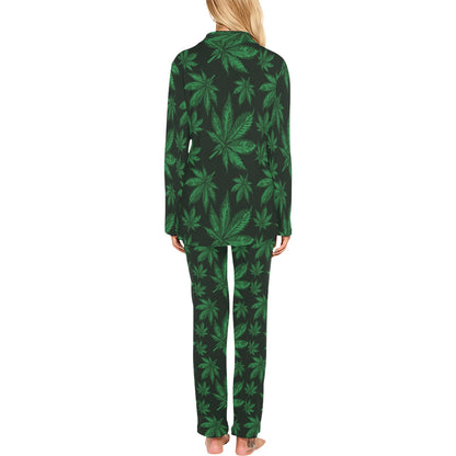 Pot Leaf Pattern Print Design A04 Women's Long Pajama Set