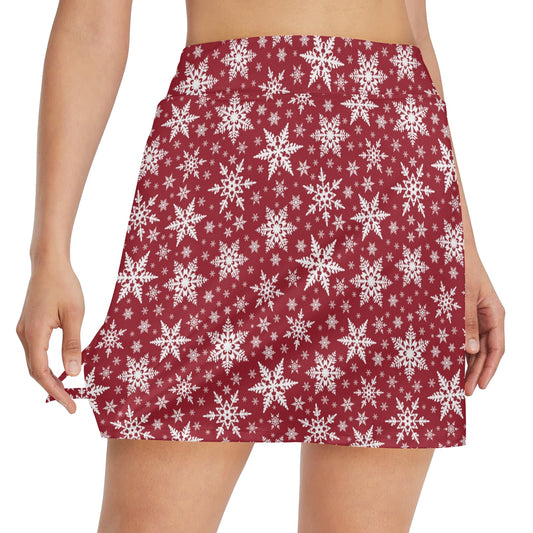 Snowflake Red Print Design LKS302 17" Golf & Pickleball Skort with Pockets