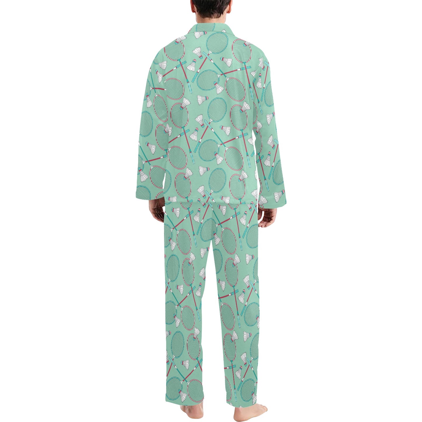 Badminton Pattern Print Design 05 Men's Long Pajama Set