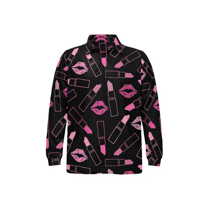 Lipstick Pink Pattern Print Design 01 Long Sleeve Polo Shirt For Men's