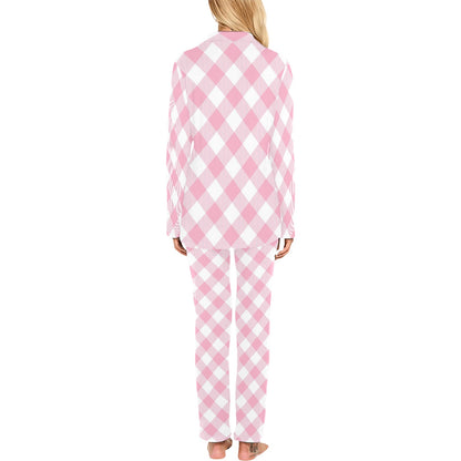 Gingham Pink Pattern Print Design 02 Women's Long Pajama Set