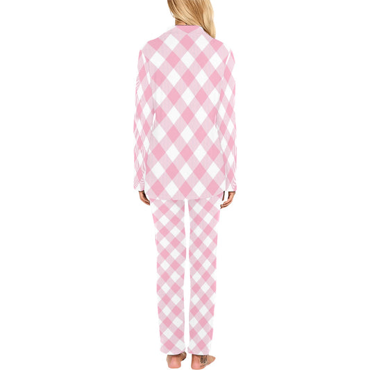 Gingham Pink Pattern Print Design 02 Women's Long Pajama Set