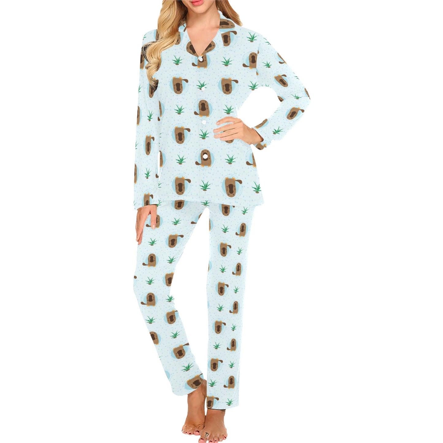 Platypus Pattern Print Design A04 Women's Long Pajama Set