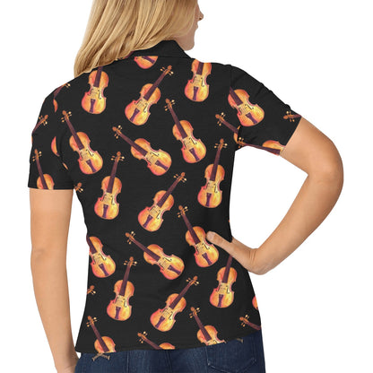 Violin Pattern Print Design 04 Women's Polo Shirt