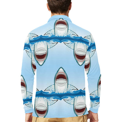 Shark Bite Long Sleeve Polo Shirt For Men's