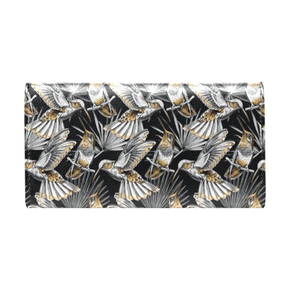 Hummingbird Gold Design Themed Print Women's Trifold Wallet