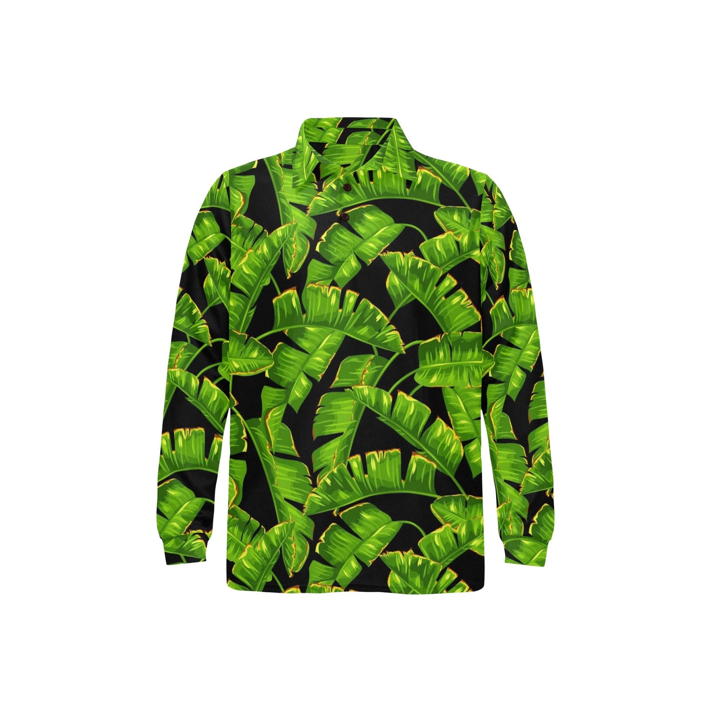 Banana Leaf Pattern Print Design BL06 Long Sleeve Polo Shirt For Men's