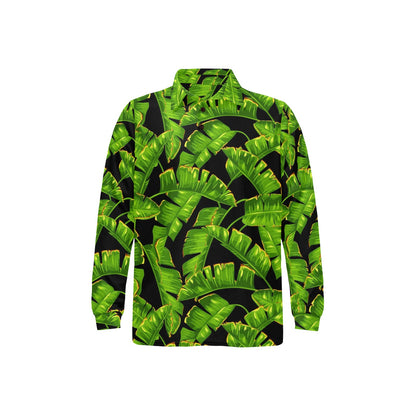 Banana Leaf Pattern Print Design BL06 Long Sleeve Polo Shirt For Men's