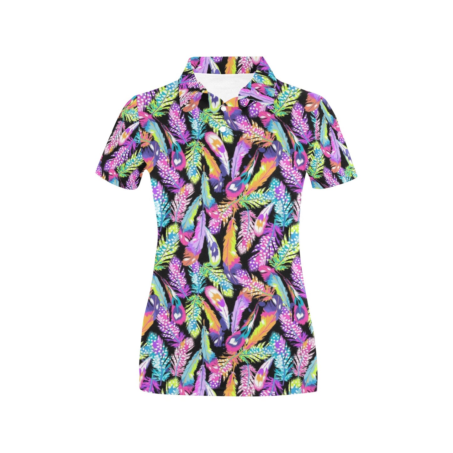 Neon Feather Pattern Print Design A02 Women's Polo Shirt