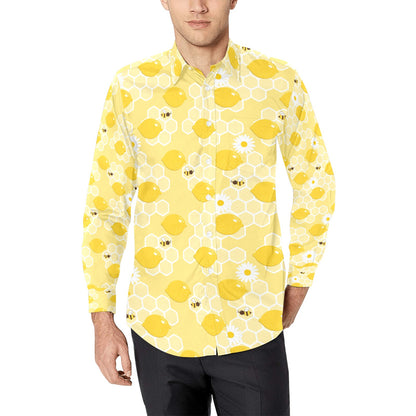 Honey Bee Honeycomb Print Design LKS3010 Men's Long Sleeve Dress Shirt