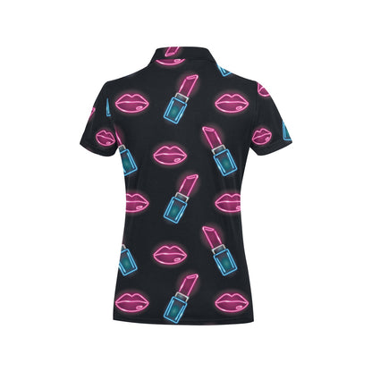 Lip Red Pattern Print Design 02 Women's Polo Shirt