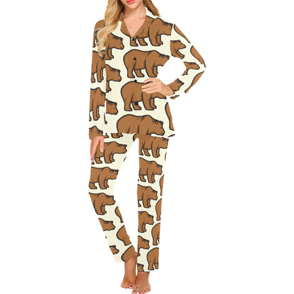 Bear Pattern Print Design BE05 Women's Long Pajama Set